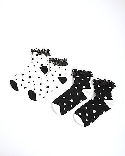Black Polka Dot Frill Socks pack of 2