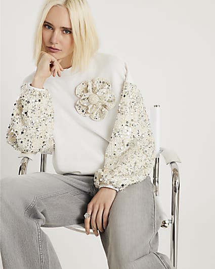 Cream Boucle Trim Sweatshirt