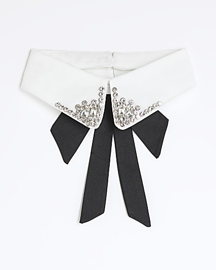 White Embellished Tie Collar