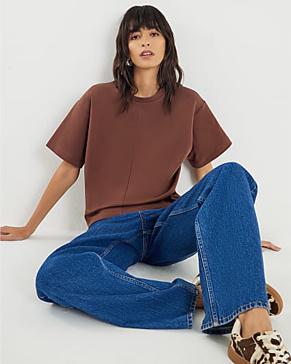Brown Short Sleeve Boxy T-shirt
