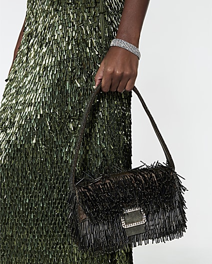 Green Premium Fringed Beaded Shoulder Bag