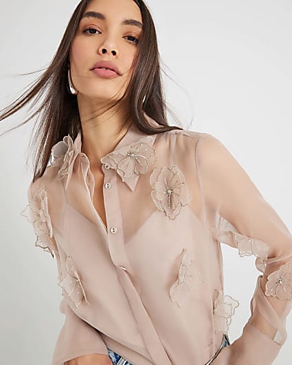 Pink Embellished Flower Shirt