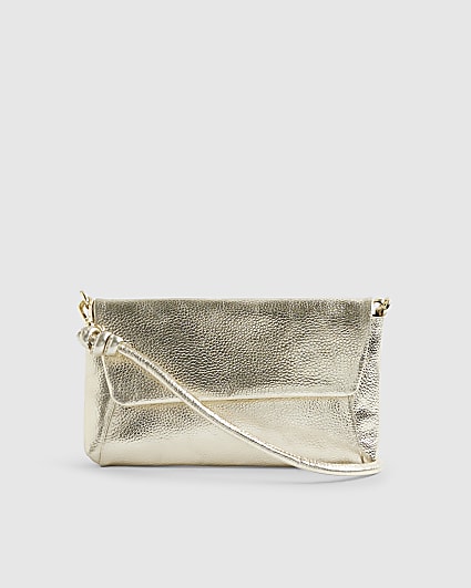 Gold Leather Knot Shoulder Bag