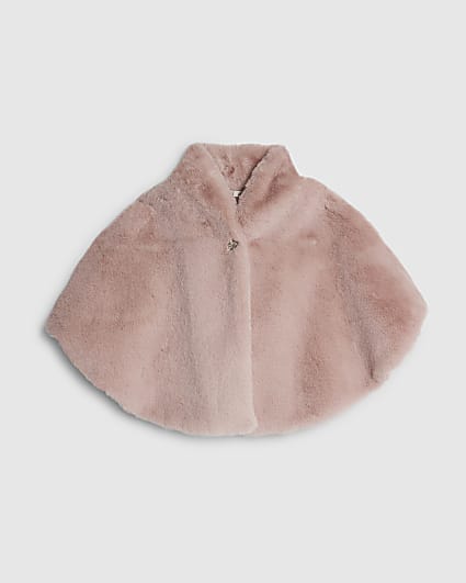 Pink Faux Fur Brooch Cape