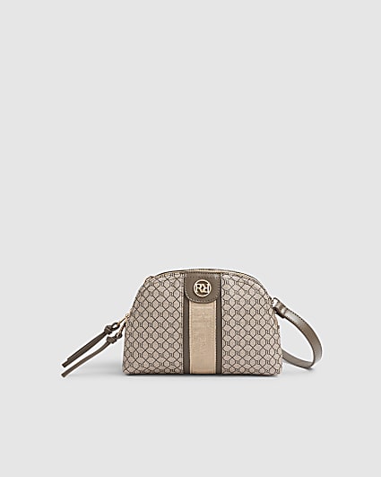 Beige Monogram Curved Top Cross Body Bag
