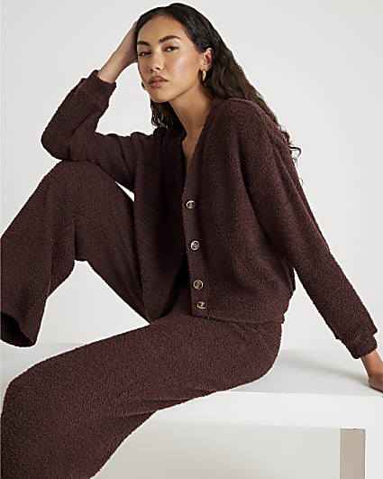 Brown Fluffy Long Sleeve Cardigan