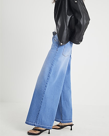 Blue Low Rise Belted Baggy Jeans