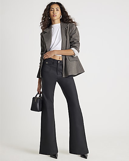 Black Coated Pocket Relaxed Flare Jeans