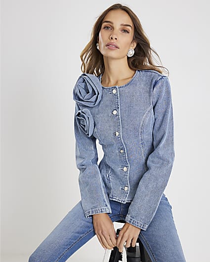 Corsage Peplum Denim Jacket