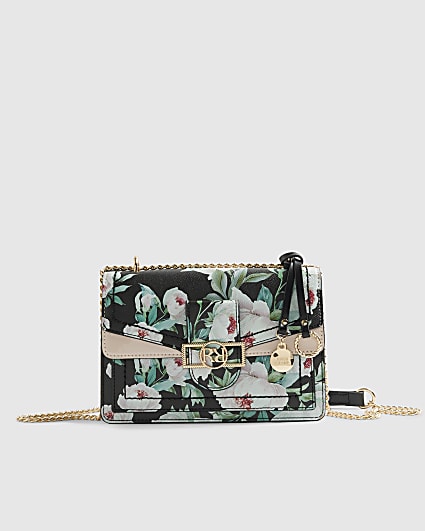 Black Floral Panelled Shoulder bag