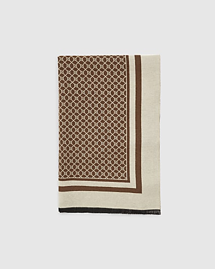 Brown Monogram Print Scarf
