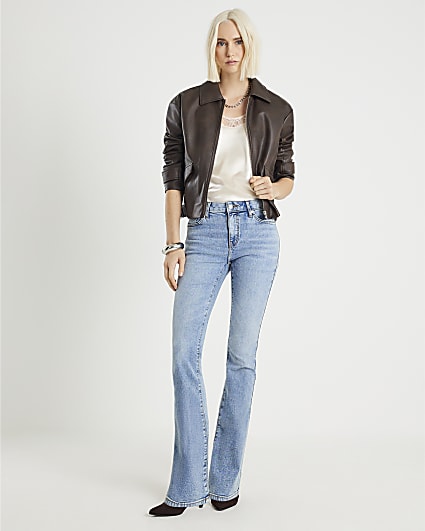 Blue Mid Rise Flared Jeans