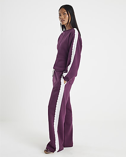 Petite Red Lace Trim Wide Leg Joggers