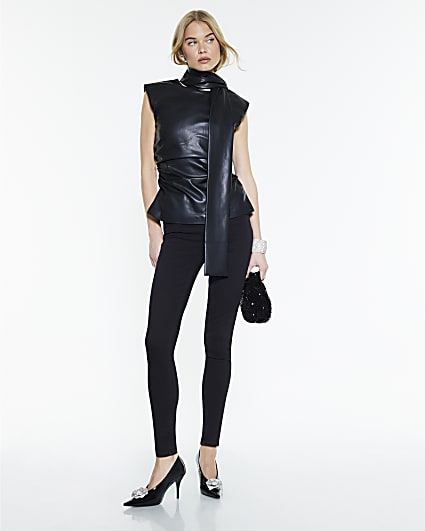 Black Faux Leather Scarf Top