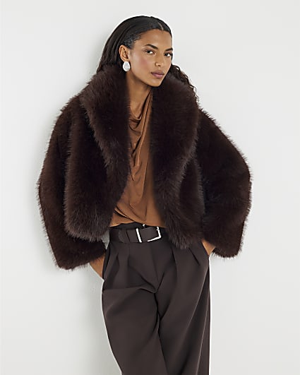Brown Short Faux Fur Jacket