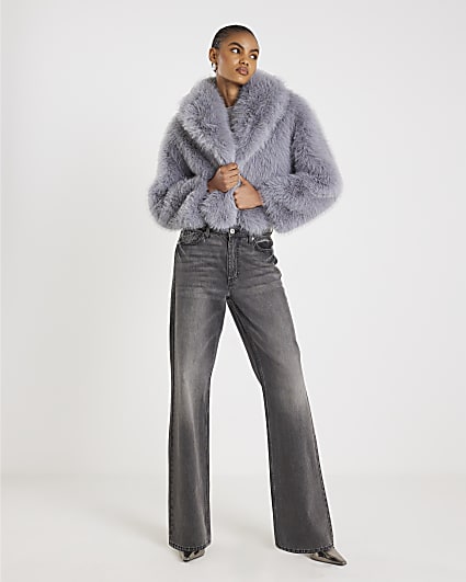 Blue Short Faux Fur Jacket
