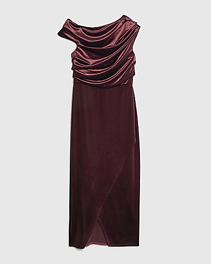 Petite Purple Velvet Drape Midi Dress