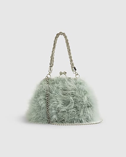 Blue Diamante Feather Clutch Bag