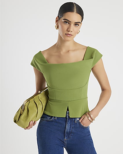 Green Cowl neck Corset Top