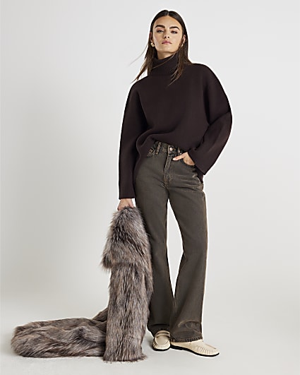 Brown Premium Wool Roll Neck Jumper