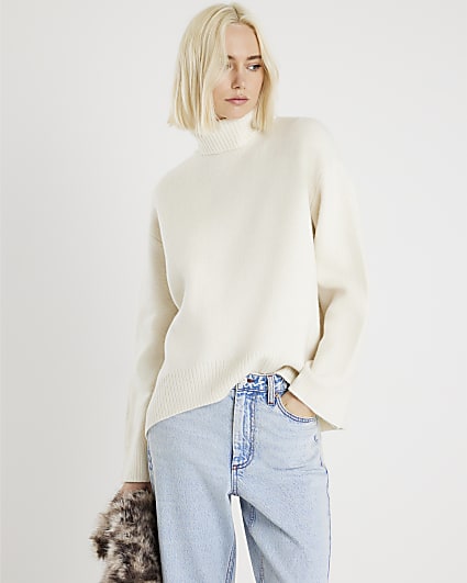 Cream Premium Wool Roll Neck Jumper
