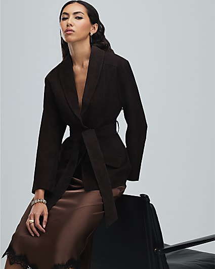 Brown Belted Suede Jacket
