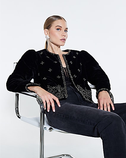 Black Velvet Embellished Jacket