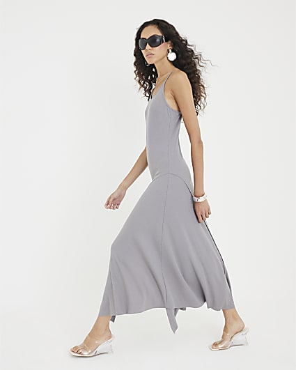 Grey Strappy Cami Midi Dress
