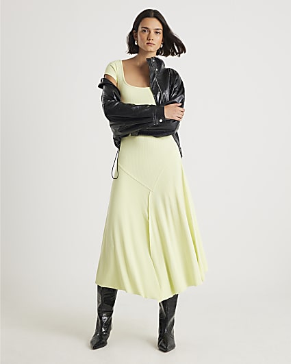 Green Cap Sleeve Asymmetric Midi Dress