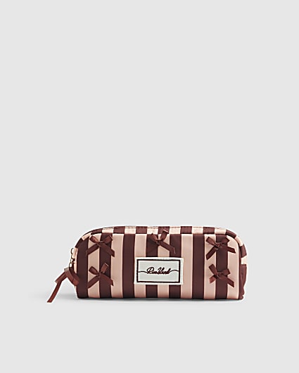 Pink Bow Stripe Makeup Brush Bag
