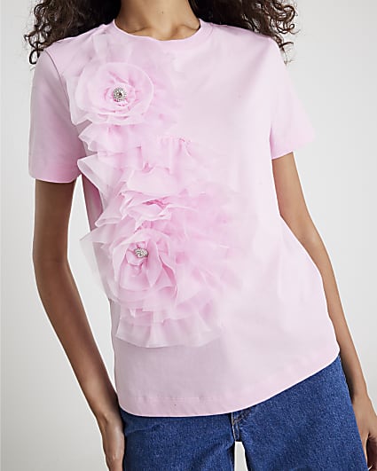 Pink 3D Floral T-Shirt