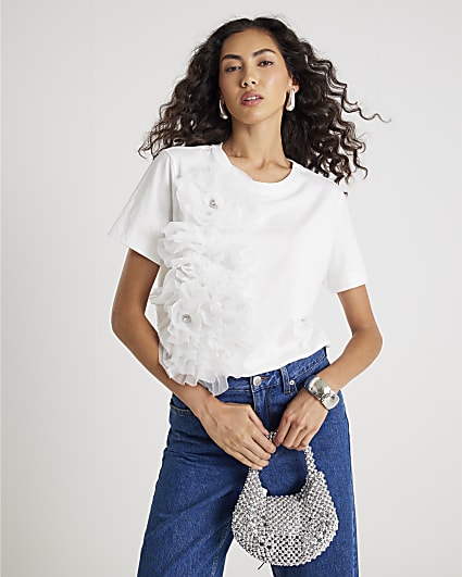 White Floral 3D Boutique T-Shirt