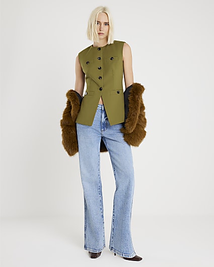 Green Sleeveless Button Up Waistcoat