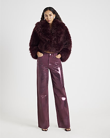 Red Metallic Coated Relaxed Straight Jeans