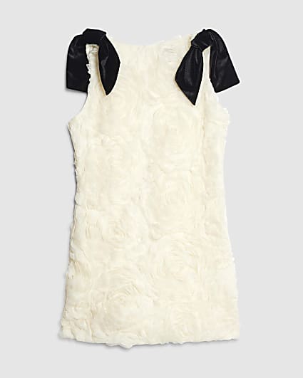 Petite Cream 3D Rose Floral Mini Dress