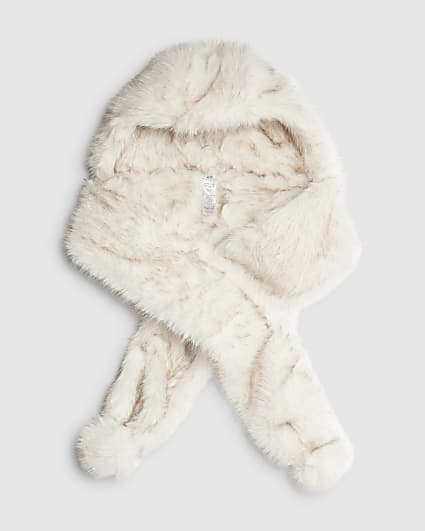 Cream Faux Fur Hooded Scarf