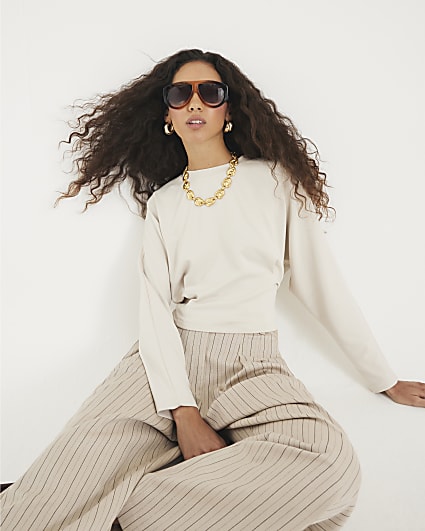 Cream Long Sleeve Batwing Sweatshirt