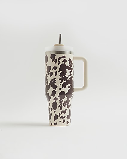 Cream Cow Cup with Straw