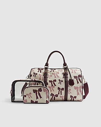 Cream Bow Print Barrel Bag Bundle