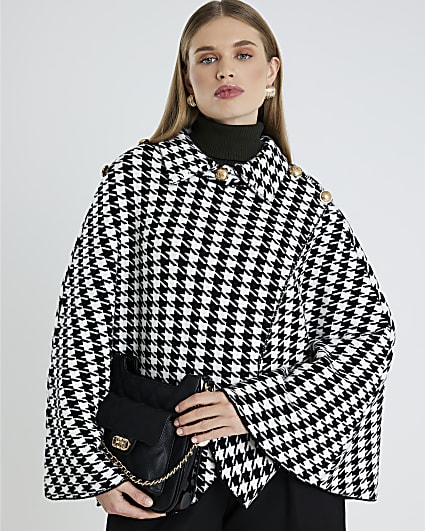 Black Knitted Dogtooth Wrap Cape