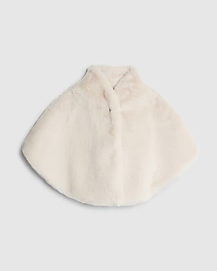 Cream Faux Fur Brooch Cape