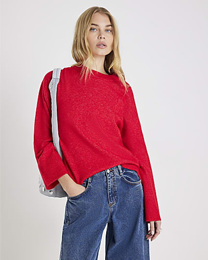 Red Knitted Crew Neck Jumper