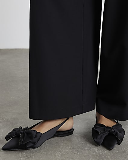 Black Satin Bow Pointed Toe Shoes