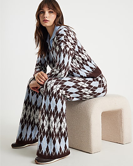 Blue Argyle Knit Trousers