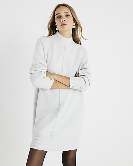 Grey Knitted Long Sleeve Jumper Dress