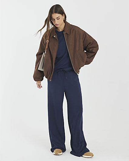 Navy Premium High Waisted Wide Leg Joggers