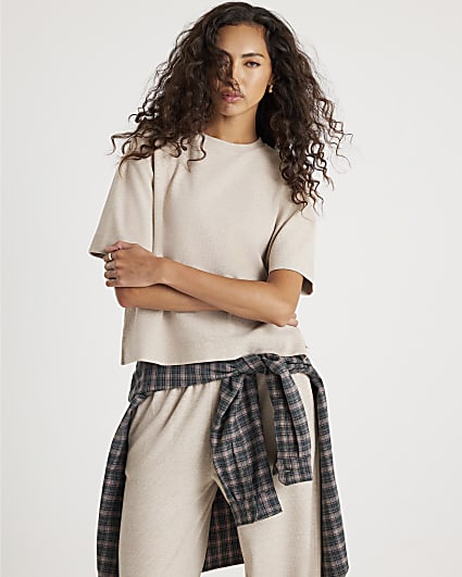 Beige Short Sleeve Cosy Boxy T-Shirt