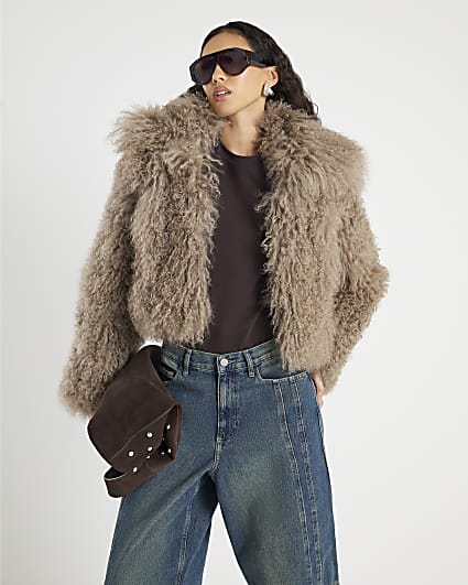 Brown Real Shearling Short Jacket