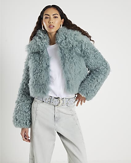 Blue Real Shearling Short Jacket