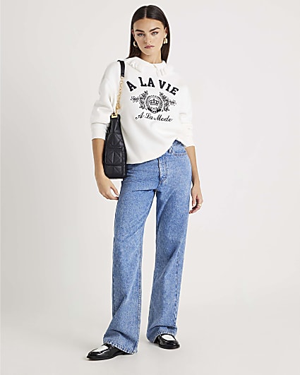 White A La Vie Collared Sweatshirt